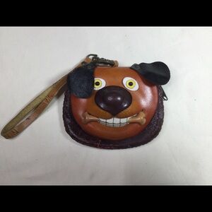 Handmade Leather Embossed 3D Dog with Bone Pouch Wristlet Case